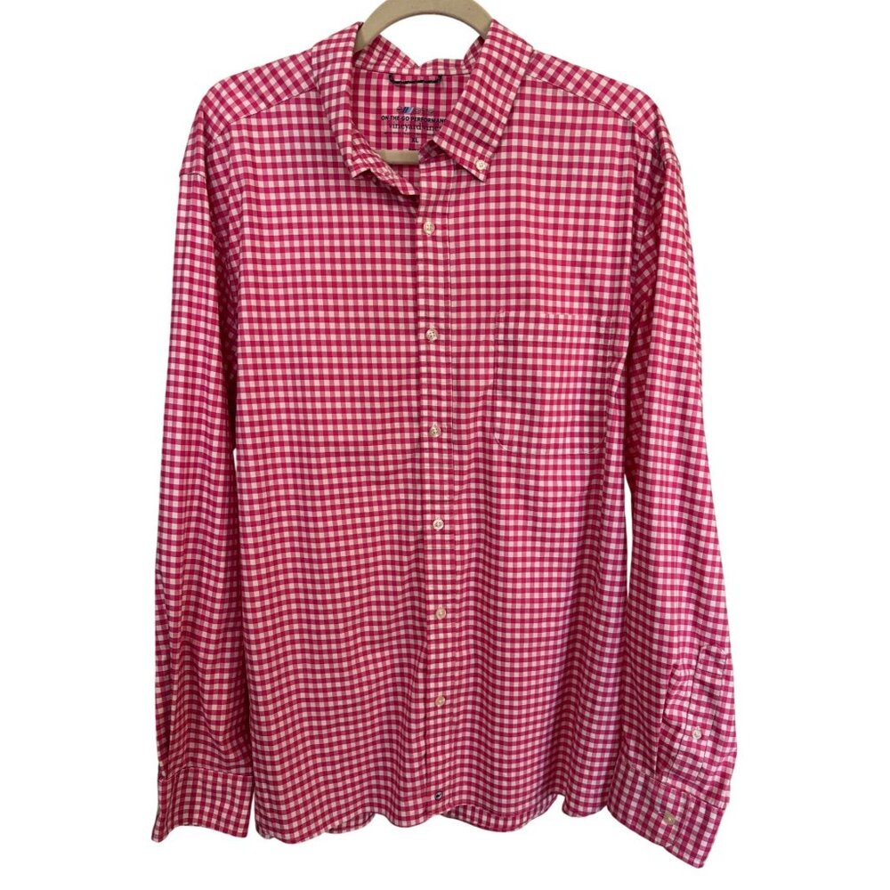 Vineyard Vines Shirt On-The-Go Performance Pink White Gingham Men XL Long Sleeve